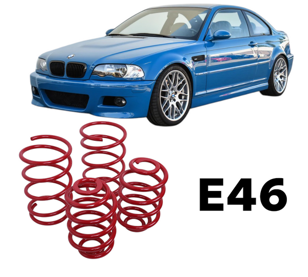 Bmw E46 1997-2006 Compatible Red Color Sport Lowering Coil Spring Suspension Upgrade Set