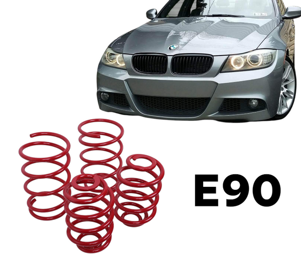 Bmw E90 2005-2012 Compatible Red Color Sport Lowering Coil Spring Suspension Upgrade Set