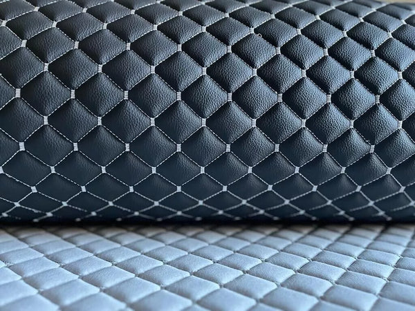 Leatherette Fabric Foam Quilted Black and Gray Car Seat Upholstery