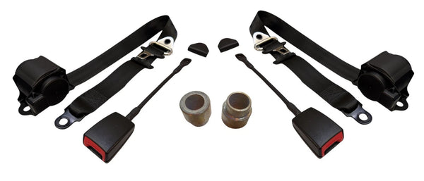 Mercedes R107 C107 SL SLC SL450 560 500 350 Compatible 3 Point Black Seat Belts Pair