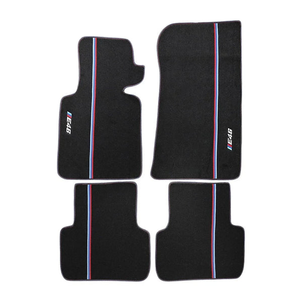 BMW E46 Coupe 1996-2006 Compatible Black Carpet Floor Mat Set M Stripe