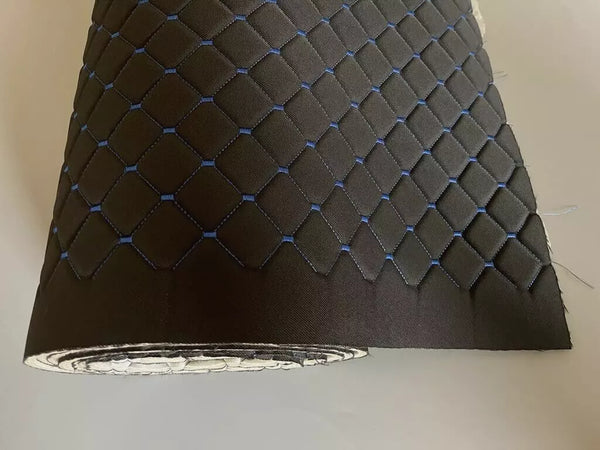 Diamond Stitch Embossed Fabric Lining Car Upholstery Black and Blue