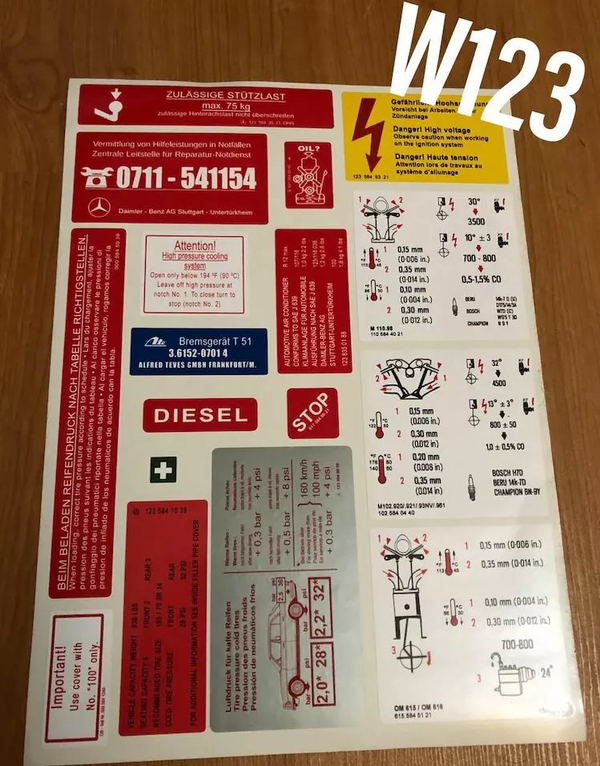 Mercedes-Benz W123 230 280E Class Compatible Decal Set Stickers All Models Best Quality