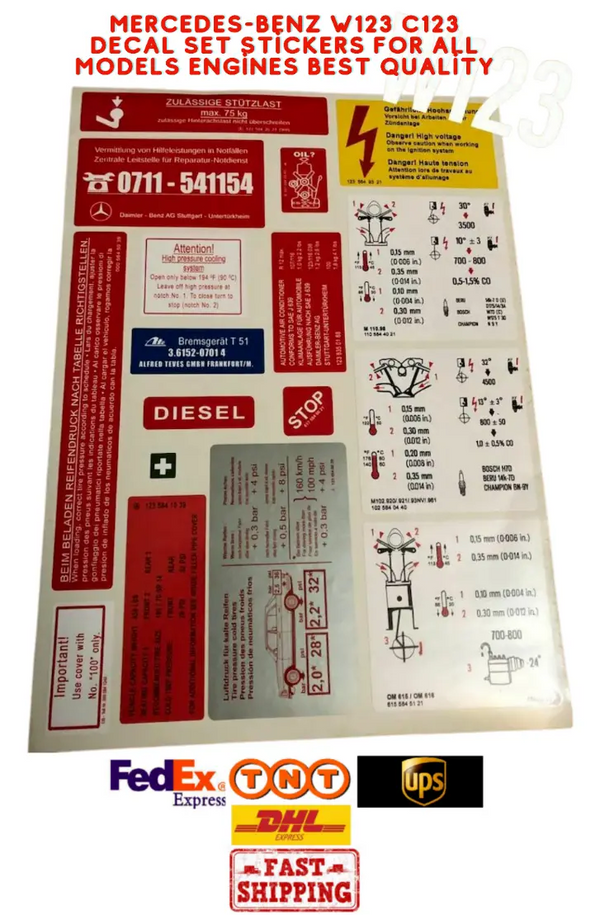 Mercedes-Benz W123 230 280E Class Compatible Decal Set Stickers All Models Best Quality