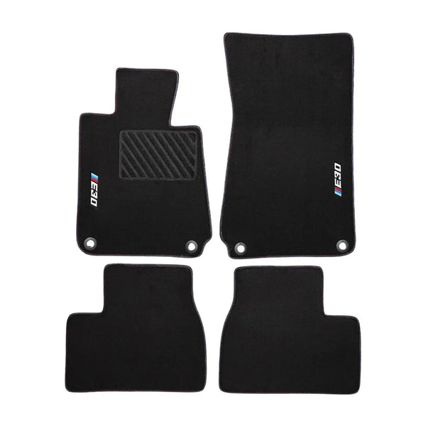BMW E30 Sedan 1982-1991 Compatible Black Carpet Floor Mat Set with Heel Pad