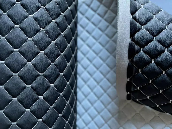 Leatherette Fabric Foam Quilted Black and Gray Car Seat Upholstery