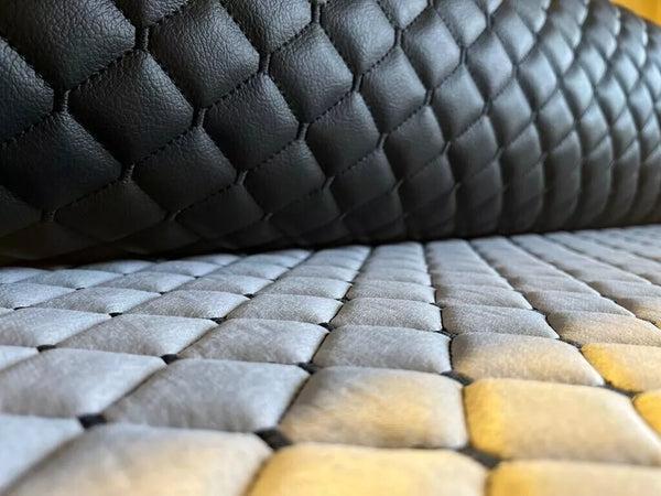 Fabric Foam Quilted Black and Black Car Seat Upholstery Diamond