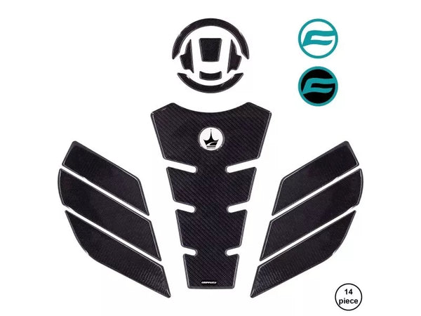 CF 250 SR 2023 Compatible Polyurethane 6D Carbon Fiber Tank Pad Sticker Set 14 Pieces