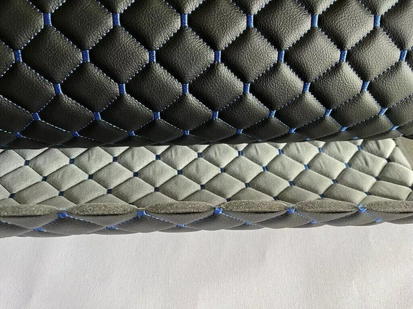 Leatherette Fabric Foam Quilted Black and Blue Car Seat Upholstery