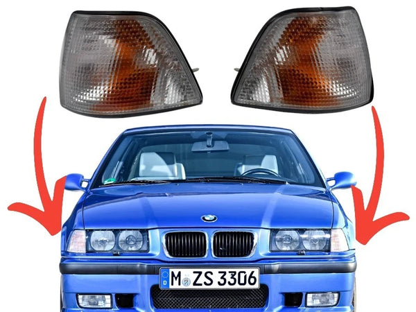 BMW E36 1991-1998 Compatible White Turn Signal Indicator Light Side Marker Set 9403095 9403096