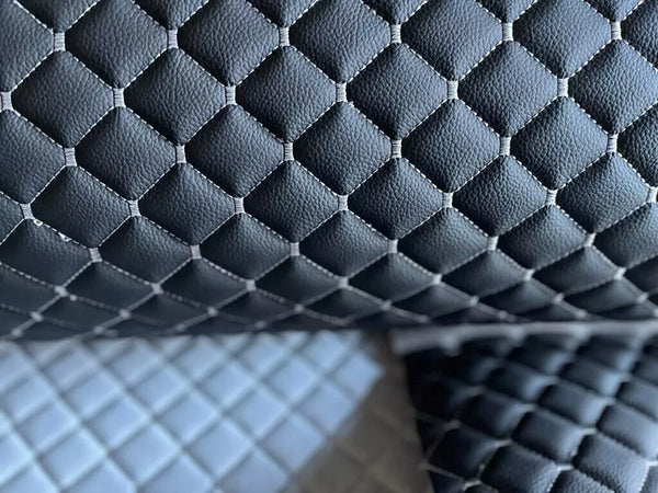 Leatherette Fabric Foam Quilted Black and Gray Car Seat Upholstery