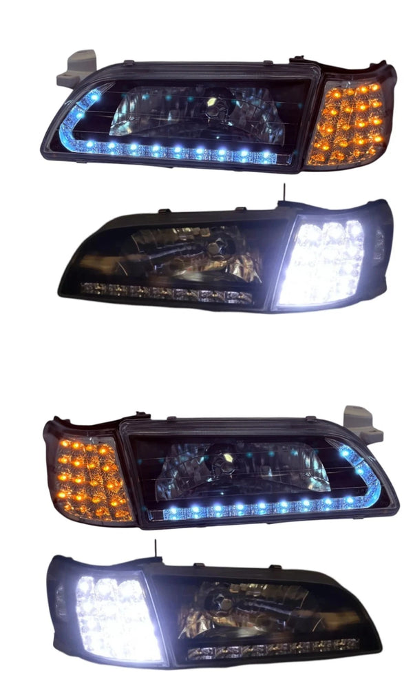 Toyota Corolla 1993-1997 AE100 AE101 JDM Compatible Led Headlight & Corner Light Black