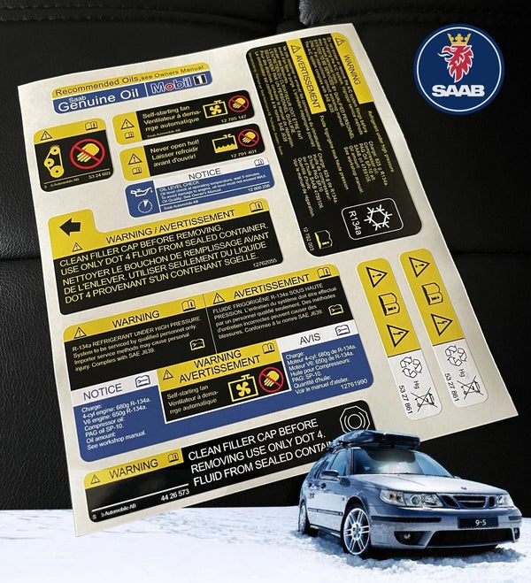 SAAB 9-5 All Models Engines Best Quality Compatible Decal Set Stickers