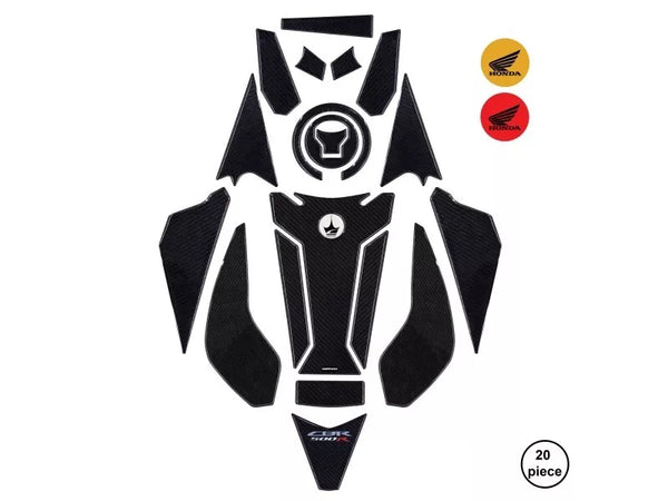 Honda CBR500 Black Compatible Polyurethane 6D Carbon Fiber Tank Pad Sticker Set 20 Pieces