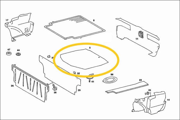 Spare Wheel Well Cover for Mercedes W116 (1972-1980) S-Class - MDF Trunk Floor