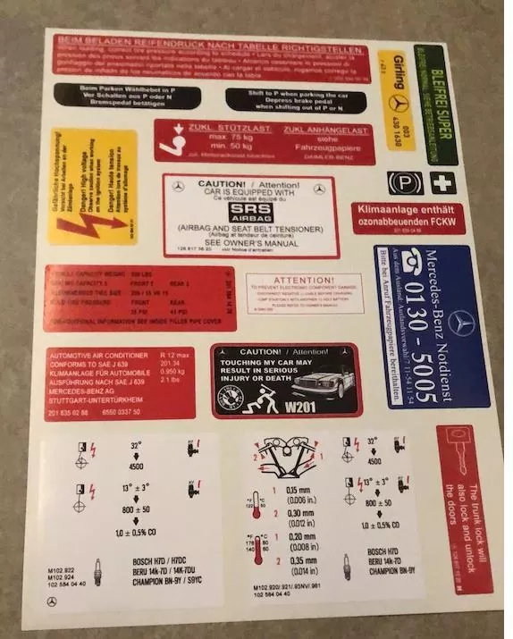 Mercedes-Benz W201 C Class Compatible Decal Set Stickers All Models Best Quality