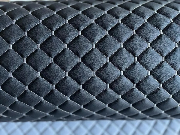 Leatherette Fabric Foam Quilted Black and Gray Car Seat Upholstery