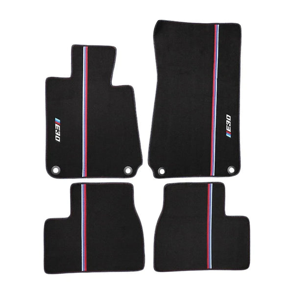 BMW E30 Sedan 1982-1991 Compatible Black Carpet Floor Mat Set M Stripe