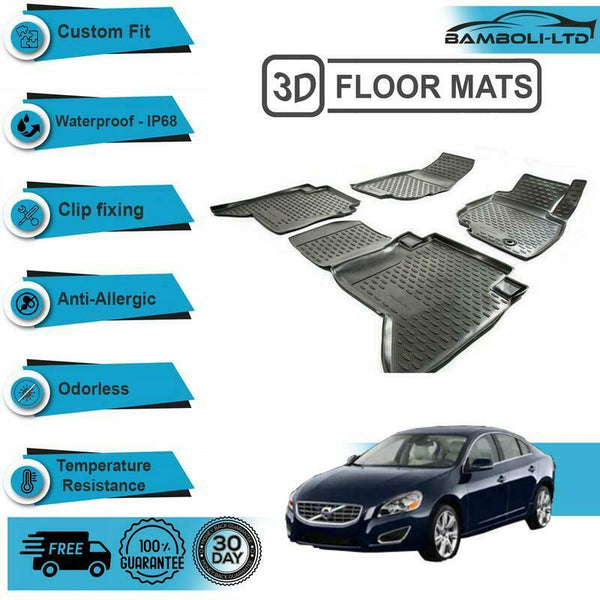 4 Pcs 3D Car Floor Mats Black Color Fit For Volvo S60 2013-2018