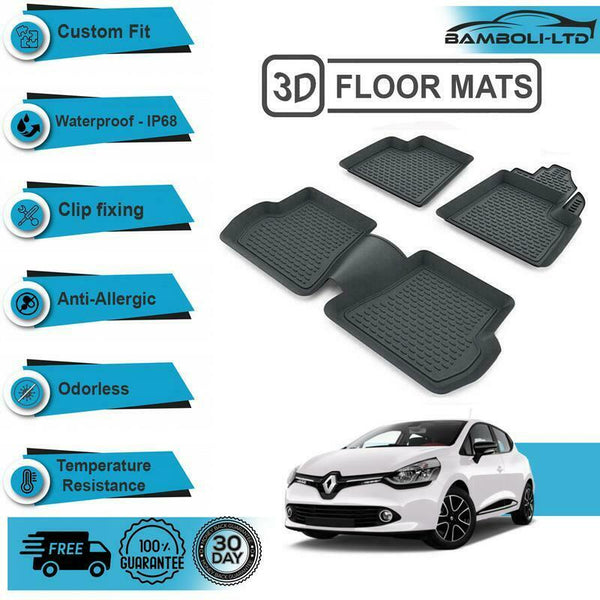 4 Pcs 3D Car Floor Mats Black Color Fit For Renault Clio 4 2012-2018