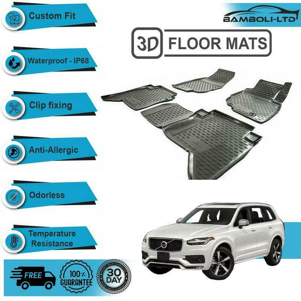 High Quality 4 Pcs 3D Floor Mats Black Color Fit For Volvo Xc90 2013-2018