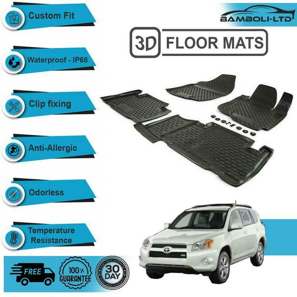 4 Pcs 3D Car Floor Mat Black Color Fit For Toyota Rav4 2010-2018