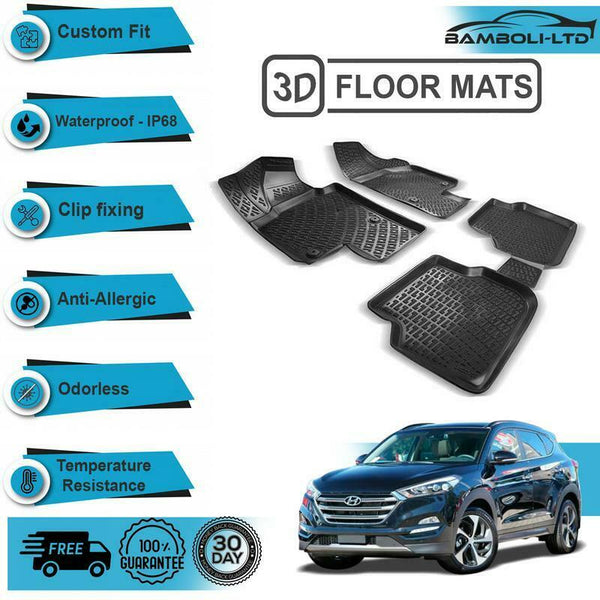 All Weather Thermoplast Floor Mat 4 Pcs 3D Design Fits Hyundai Tucson 2015-2019