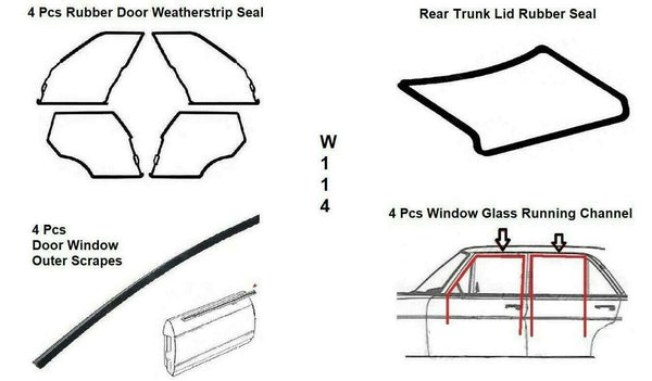 Full Rubber Door Trunk Weatherstrips Gasket Seals 13 Pcs Mercedes Benz W114