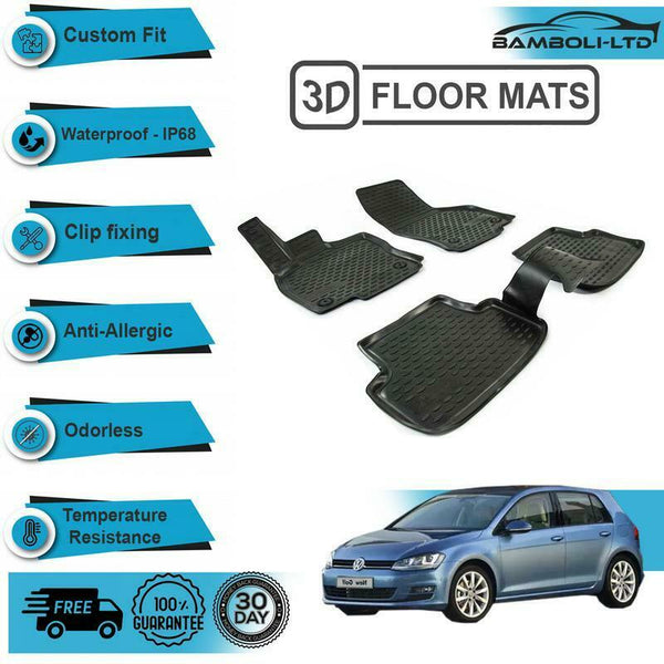 High Quality 4 Pcs 3D Floor Mats Fit For Volkswagen Golf 7 2013-2018, (Black)