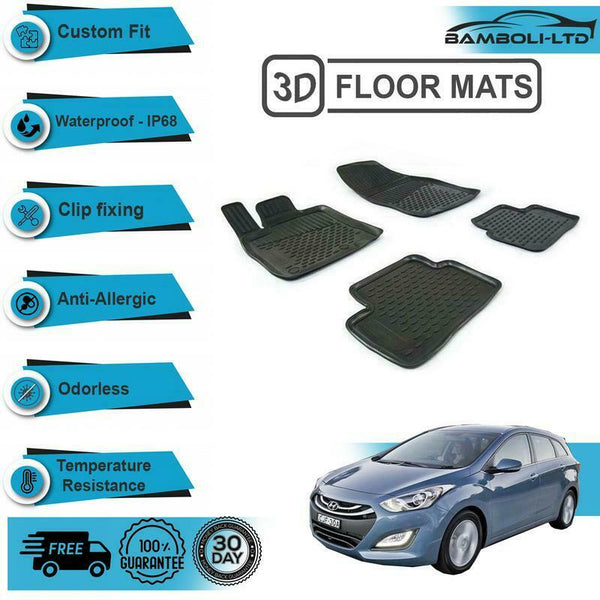 4 Pcs 3D Car Floor Mats Fit Hyundai i30 2012-2018 (Black)