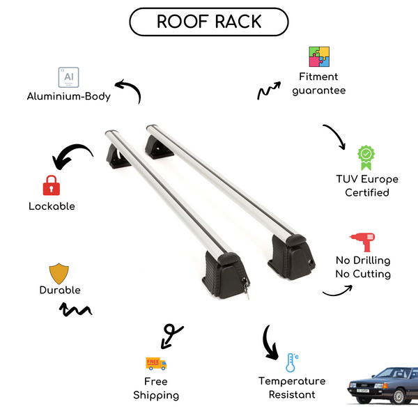 Smooth Roof Rack Cross Bars Set for Audi 100 1983 - 1993