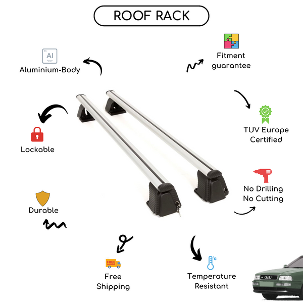 Smooth Roof Rack Cross Bars Set for Audi 80 1992 - 1995