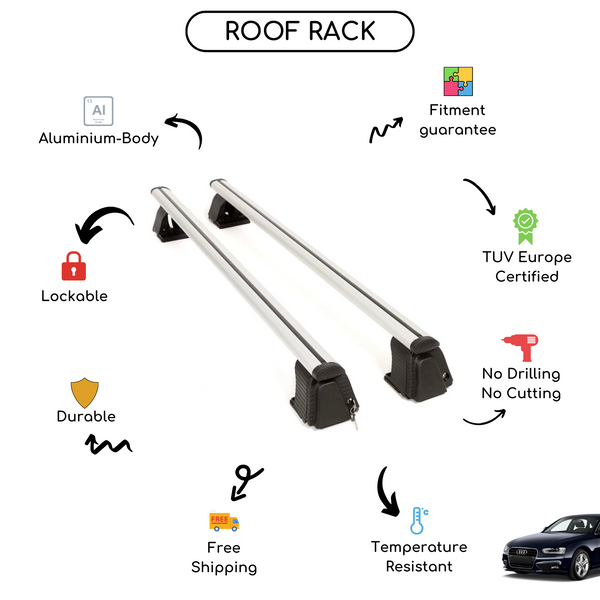 Smooth Roof Rack Cross Bars Set for Audi A4 2007 - Up
