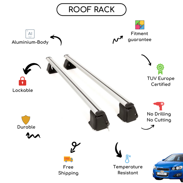 Smooth Roof Rack Cross Bars Set for Chevrolet Aveo II Hatchback 2011 - Up