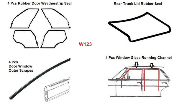Mercedes Benz W123 Full Rubber Door Trunk Weatherstrips Gasket Seals 13 Pcs