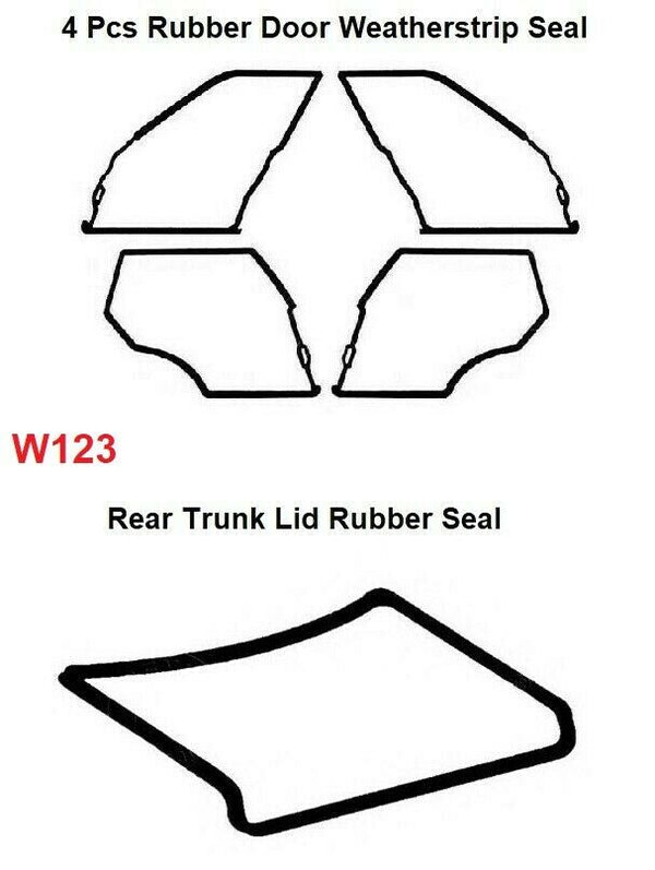 Mercedes Benz W123 - Door + Trunk Rubber Weatherstrip Seal Set 5 Pieces