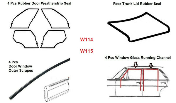 Mercedes Benz W114 W115 Full Rubber Door Trunk Weatherstrips Gasket Seals 13 Pcs