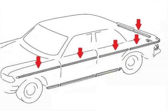 Mercedes Benz W114 W115 Sedan 4 Doors Chrome Side Mouldings Trim 10 Pcs S.Steel