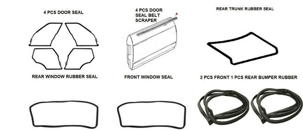 Mercedes Benz W116 Full Rubber Door Trunk Bumper Window Seals 14 Pcs