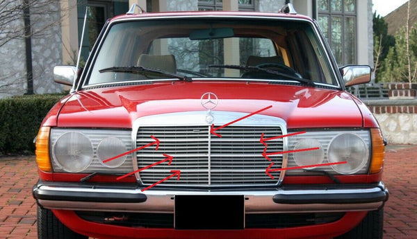 Fit For Mercedes Benz W123 Grill Moulding Trim Set 7 Pcs Alu 200 200D 200T 280