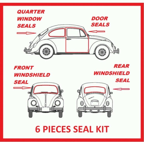 Volkswagen Vw Bug Beetle 1972 - 1979 Door And Window Rubber Seals 6 Pieces