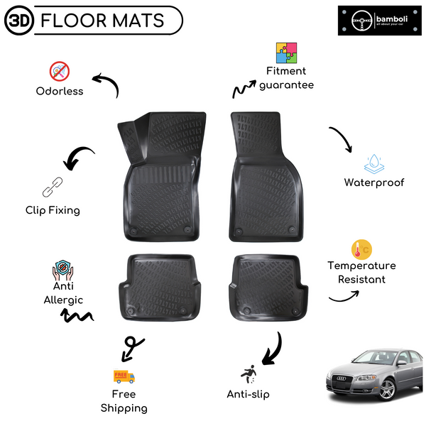 3D Molded Interior Car Floor Mat for Audi A4 2001-2008 (Black)