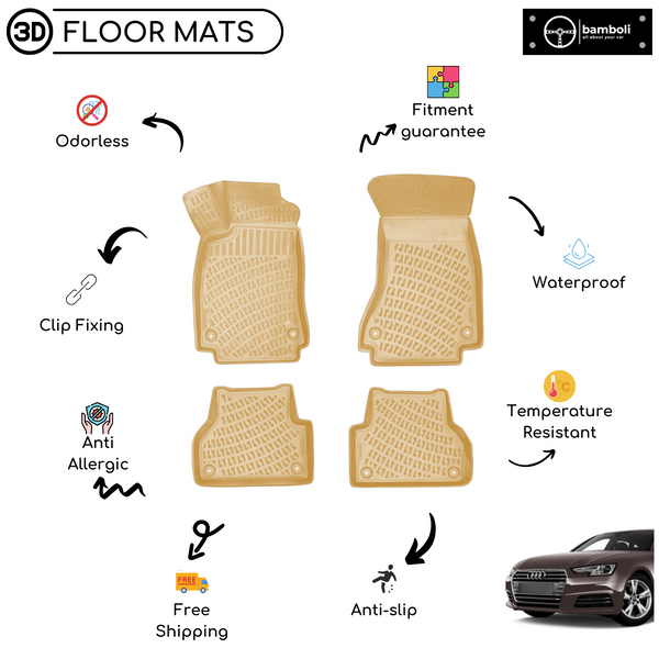 3D Molded Interior Car Floor Mat for Audi A4 B9 2015-UP (Beige)