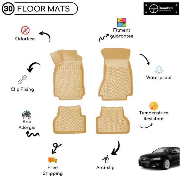 3D Molded Interior Car Floor Mat for Audi A5 Sedan 2007-2014 (Beige)