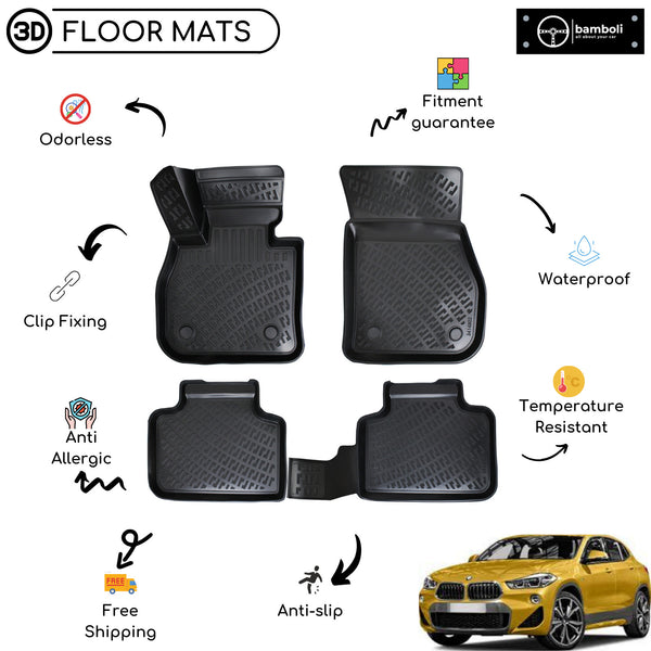 Custom Molded Rubber Floor Mat for Bmw X2 ( F39 ) 2018 - Up Black