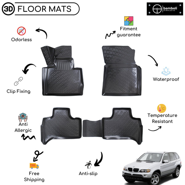 Custom Molded Rubber Floor Mat for Bmw X5 1999-2006 Black