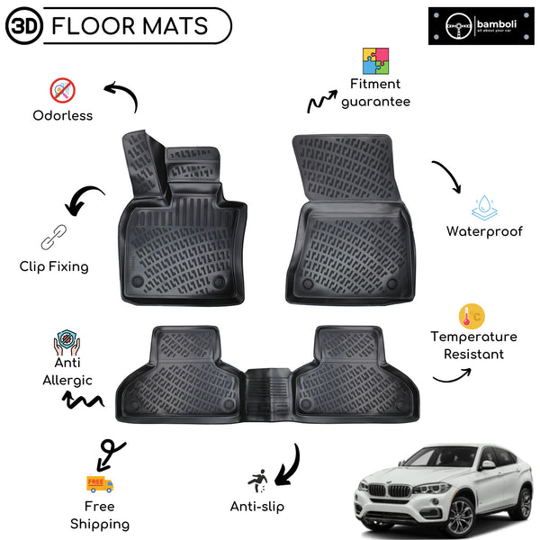 Custom Molded Rubber Floor Mat for Bmw X6 2015-2019 Black