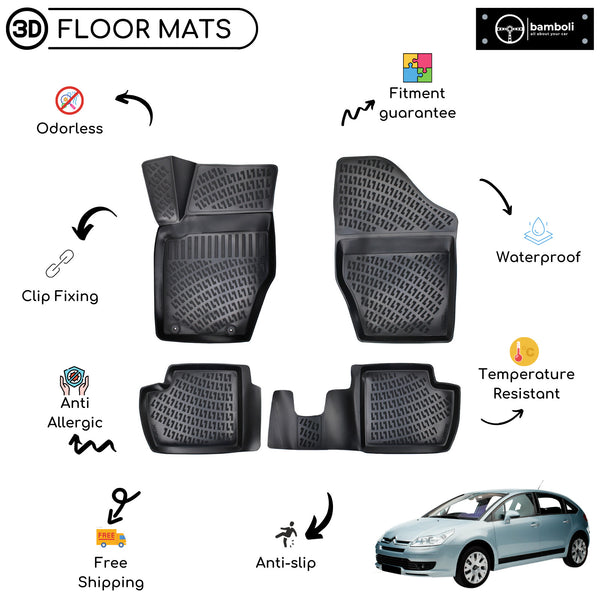 Custom Molded Rubber Floor Mat for Citroen C4 2004-2010 Black
