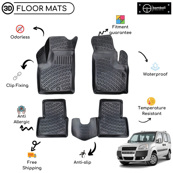 Custom Molded Rubber Floor Mat for Fiat Doblo 2000-2009 Black
