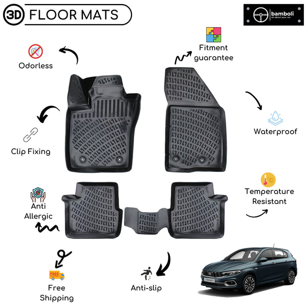 Custom Molded Rubber Floor Mat for Fiat Egea HB 2015 - Up Black